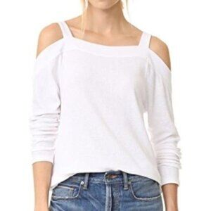 Sol Angeles Cold‎ Shoulder Textured Top Cream Color S Small Cotton